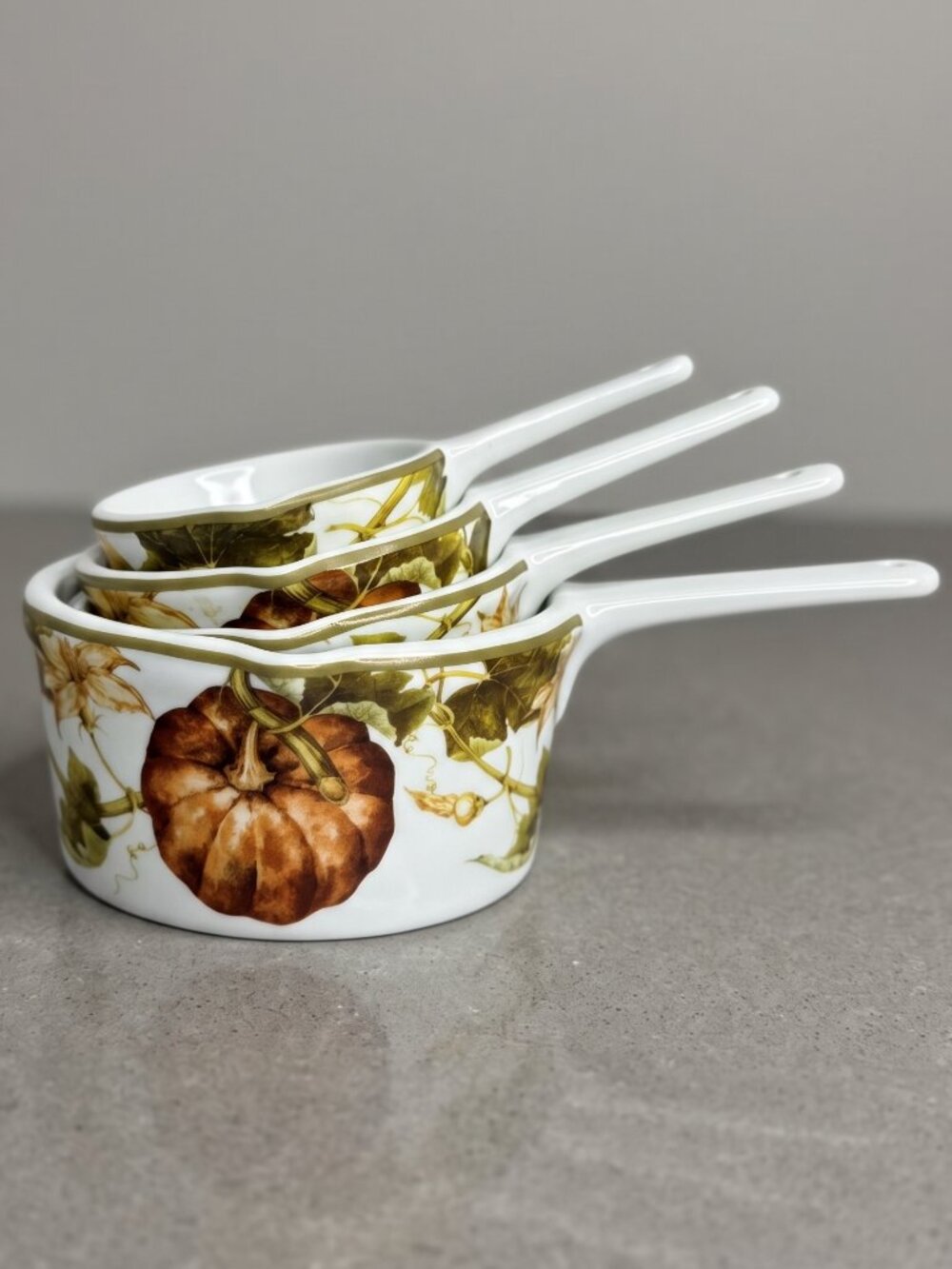 Williams Sonoma Botanical Pumpkin Ceramic Measuring Cups Set of 4 Fall